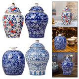 Maxbell Antique Ceramic Ginger Jar Floral Arrangement with Lid Temple Jar Handmade Style A