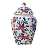 Maxbell Antique Ceramic Ginger Jar Floral Arrangement with Lid Temple Jar Handmade Style A