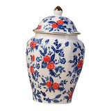 Maxbell Antique Ceramic Ginger Jar Floral Arrangement with Lid Temple Jar Handmade Style A