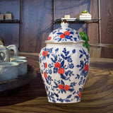 Maxbell Antique Ceramic Ginger Jar Floral Arrangement with Lid Temple Jar Handmade Style A