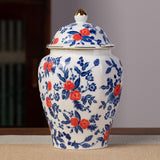 Maxbell Antique Ceramic Ginger Jar Floral Arrangement with Lid Temple Jar Handmade Style A