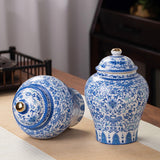 Maxbell Antique Ceramic Ginger Jar Floral Arrangement with Lid Temple Jar Handmade Style D