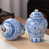 Maxbell Antique Ceramic Ginger Jar Floral Arrangement with Lid Temple Jar Handmade Style D