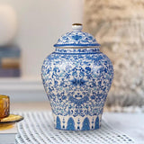 Maxbell Antique Ceramic Ginger Jar Floral Arrangement with Lid Temple Jar Handmade Style D