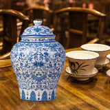 Maxbell Antique Ceramic Ginger Jar Floral Arrangement with Lid Temple Jar Handmade Style D