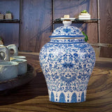 Maxbell Antique Ceramic Ginger Jar Floral Arrangement with Lid Temple Jar Handmade Style D