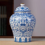 Maxbell Antique Ceramic Ginger Jar Floral Arrangement with Lid Temple Jar Handmade Style D