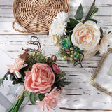 Maxbell Artificial Flowers Bouquet Wedding Flowers for Centerpieces Desktop Garden Pink