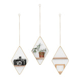 Maxbell 3Pcs Diamond Shape Wall Hanging Mirror Decorative Chain Mirrors for Home