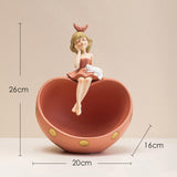 Maxbell Desk Resin Girl Statue Tray Ornament Hallways Entrance Organizer Container Pink