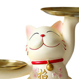 Maxbell Lucky Cat Desk Storage Tray Statue Multifunctional for Dining Room Decor Double Tray