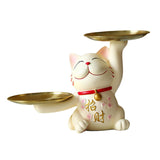 Maxbell Lucky Cat Desk Storage Tray Statue Multifunctional for Dining Room Decor Double Tray