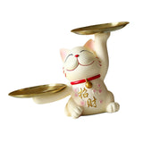 Maxbell Lucky Cat Desk Storage Tray Statue Multifunctional for Dining Room Decor Double Tray