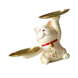 Maxbell Lucky Cat Desk Storage Tray Statue Multifunctional for Dining Room Decor Double Tray