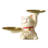 Maxbell Lucky Cat Desk Storage Tray Statue Multifunctional for Dining Room Decor Double Tray
