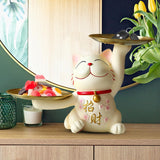 Maxbell Lucky Cat Desk Storage Tray Statue Multifunctional for Dining Room Decor Double Tray