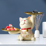 Maxbell Lucky Cat Desk Storage Tray Statue Multifunctional for Dining Room Decor Double Tray