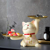 Maxbell Lucky Cat Desk Storage Tray Statue Multifunctional for Dining Room Decor Double Tray