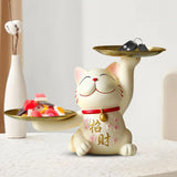 Maxbell Lucky Cat Desk Storage Tray Statue Multifunctional for Dining Room Decor Double Tray