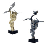 Maxbell Modern Thinker Statue Half Face Figurine Artworks Decor Abstract for Table Aureate