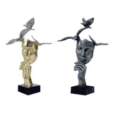 Maxbell Modern Thinker Statue Half Face Figurine Artworks Decor Abstract for Table Aureate