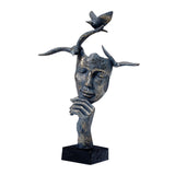 Maxbell Modern Thinker Statue Half Face Figurine Artworks Decor Abstract for Table Bronze