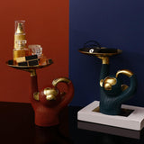 Maxbell Nordic Style Monkey Statue Storage Tray Sundries Container for Home Entryway Green