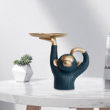 Maxbell Nordic Style Monkey Statue Storage Tray Sundries Container for Home Entryway Green