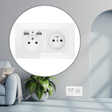 Maxbell French 2.1A USB Wall Outlet Charger 16A Duplex Receptacles Multi Plug White