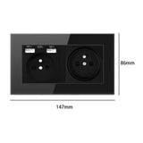 Maxbell French 2.1A USB Wall Outlet Charger 16A Duplex Receptacles Multi Plug Black