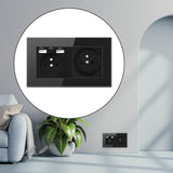 Maxbell French 2.1A USB Wall Outlet Charger 16A Duplex Receptacles Multi Plug Black