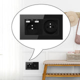 Maxbell French 2.1A USB Wall Outlet Charger 16A Duplex Receptacles Multi Plug Black