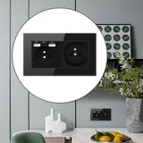 Maxbell French 2.1A USB Wall Outlet Charger 16A Duplex Receptacles Multi Plug Black