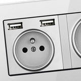 Maxbell French 2.1A USB Wall Outlet Charger 16A Duplex Receptacles Multi Plug Gray