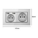 Maxbell French 2.1A USB Wall Outlet Charger 16A Duplex Receptacles Multi Plug Gray