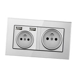Maxbell French 2.1A USB Wall Outlet Charger 16A Duplex Receptacles Multi Plug Gray