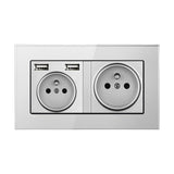 Maxbell French 2.1A USB Wall Outlet Charger 16A Duplex Receptacles Multi Plug Gray