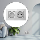 Maxbell French 2.1A USB Wall Outlet Charger 16A Duplex Receptacles Multi Plug Gray