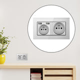 Maxbell French 2.1A USB Wall Outlet Charger 16A Duplex Receptacles Multi Plug Gray