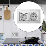 Maxbell French 2.1A USB Wall Outlet Charger 16A Duplex Receptacles Multi Plug Gray