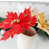 Maxbell Artificial Christmas Picks Decors Gift Wrapping Glitter Christmas Flower Red