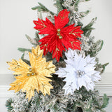 Maxbell Artificial Christmas Picks Decors Gift Wrapping Glitter Christmas Flower Red