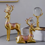 Maxbell 2x Deer Figurines Reindeer Sculptures Stand Wedding Living Room Elk Statues