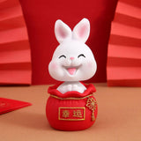 Maxbell Resin Statues Figurine Sculpture Desk Store Home Shop Shaking Head Rabbit White Lucky
