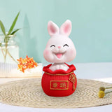 Maxbell Resin Statues Figurine Sculpture Desk Store Home Shop Shaking Head Rabbit White Lucky