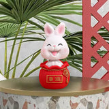 Maxbell Resin Statues Figurine Sculpture Desk Store Home Shop Shaking Head Rabbit White Lucky