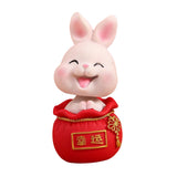 Maxbell Resin Statues Figurine Sculpture Desk Store Home Shop Shaking Head Rabbit Pink Lucky