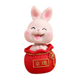 Maxbell Resin Statues Figurine Sculpture Desk Store Home Shop Shaking Head Rabbit Pink Lucky