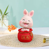 Maxbell Resin Statues Figurine Sculpture Desk Store Home Shop Shaking Head Rabbit Pink Lucky