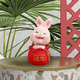 Maxbell Resin Statues Figurine Sculpture Desk Store Home Shop Shaking Head Rabbit Pink Lucky